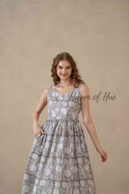 Grey Sleeveless Cotton Dress with Artisan Block Print