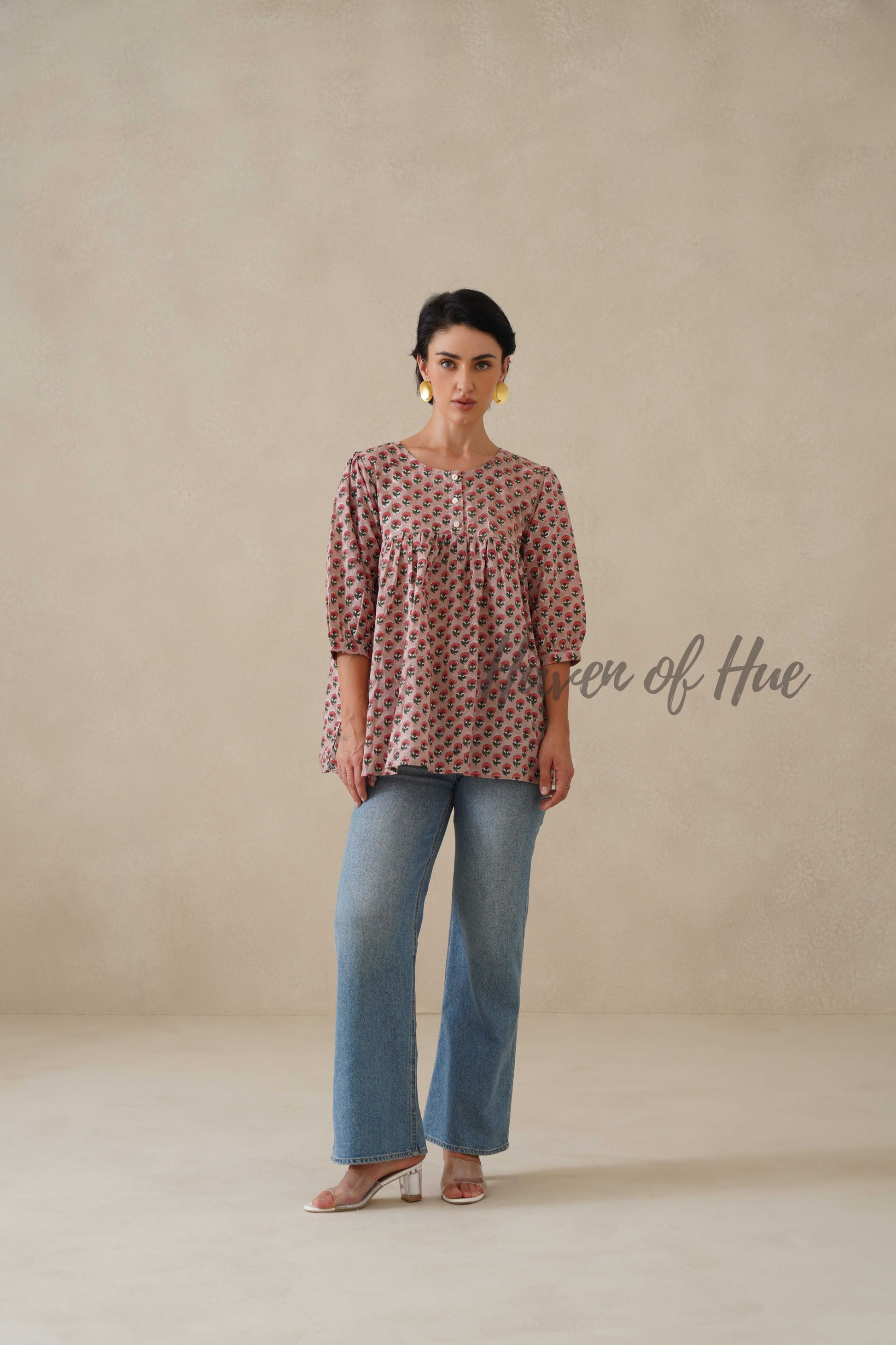 Women Cotton Tunic Top - Hand Block Printed Boho Floral Blouse