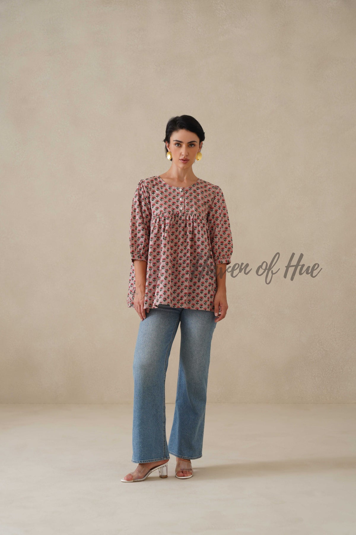 Women Cotton Tunic Top - Hand Block Printed Boho Floral Blouse