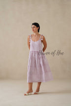 Purple Striped Cotton Dress | Tie Shoulder Summer Midi Dress