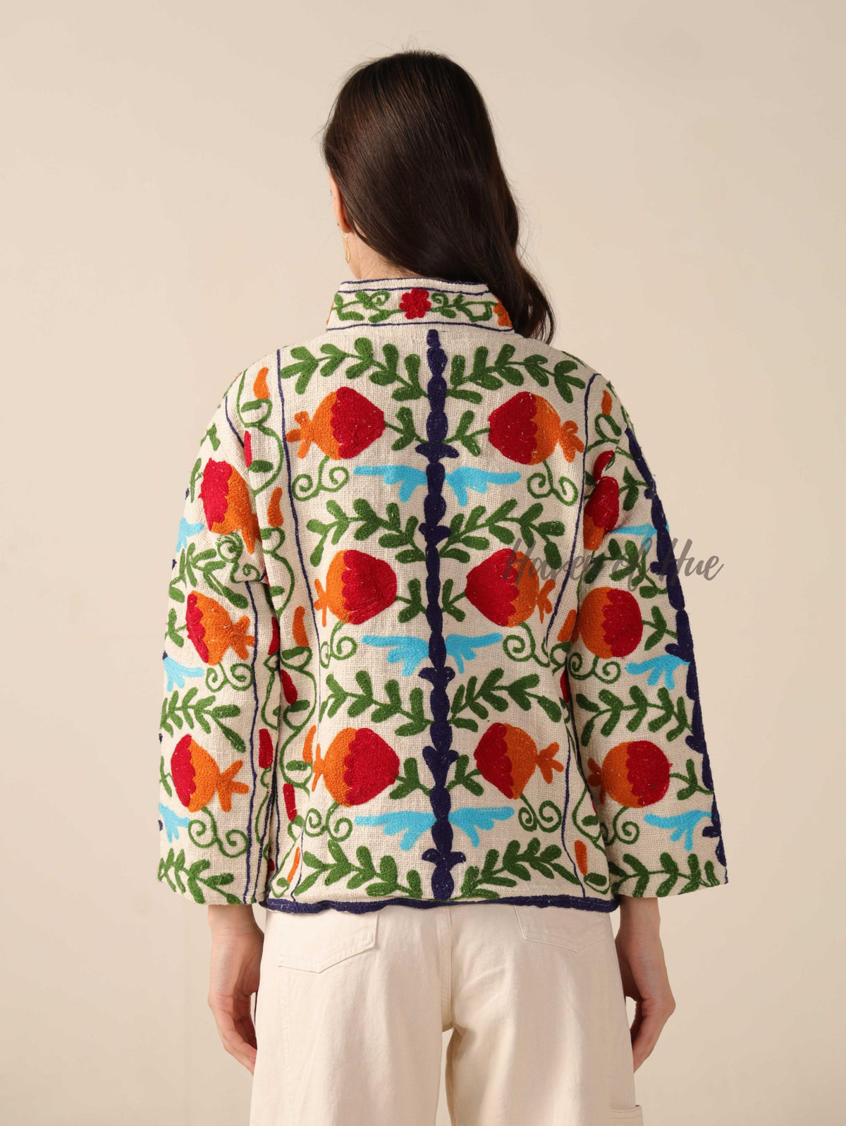 Women's White Cotton Embroidered Jacket Boho Lightweight Relaxed Fit