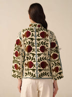 Women's Cream Cotton Embroidered Jacket Boho Lightweight Relaxed Fit Casual Outerwear