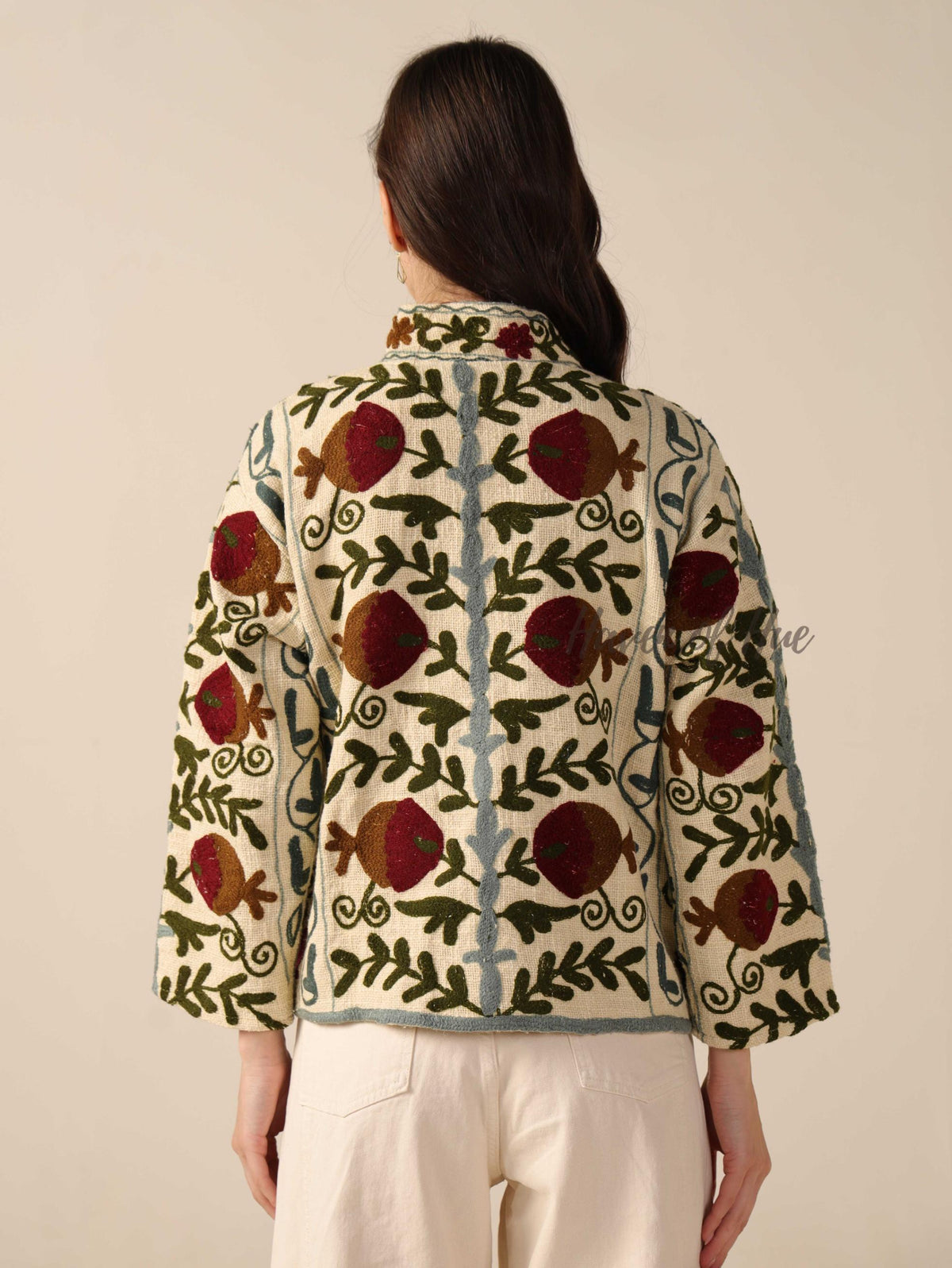 Women's Cream Cotton Embroidered Jacket Boho Lightweight Relaxed Fit Casual Outerwear
