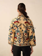 Women's Cotton Embroidered Jacket Lightweight Boho Casual Open Front Outerwear