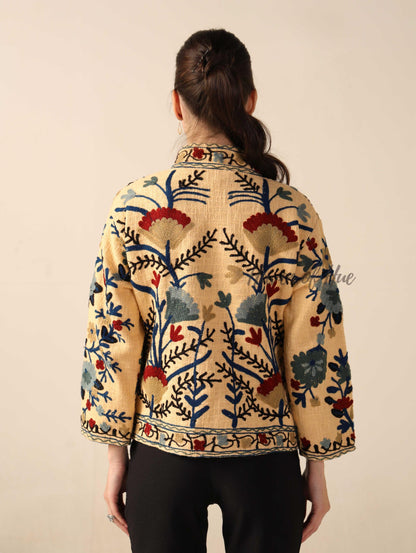 Women's Cotton Embroidered Jacket Lightweight Boho Casual Open Front Outerwear
