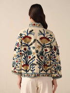 Suzani Embroidered Cotton Jacket Coat for Women Boho Handmade TNT Fabric Ethnic Winter Jacket