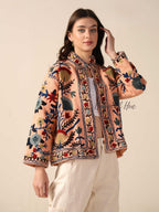 Women’s Embroidered Cotton Suzani Jacket Bohemian Winterwear Short Coat Handmade TNT Fabric Outerwear for Women