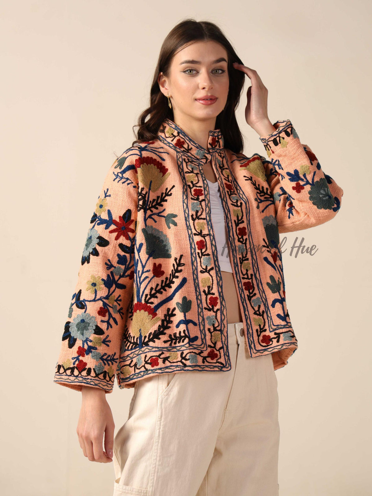 Women’s Embroidered Cotton Suzani Jacket Bohemian Winterwear Short Coat Handmade TNT Fabric Outerwear for Women