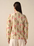 Silk Floral Printed Jacket for Women Lightweight Zip Front Silk Coat