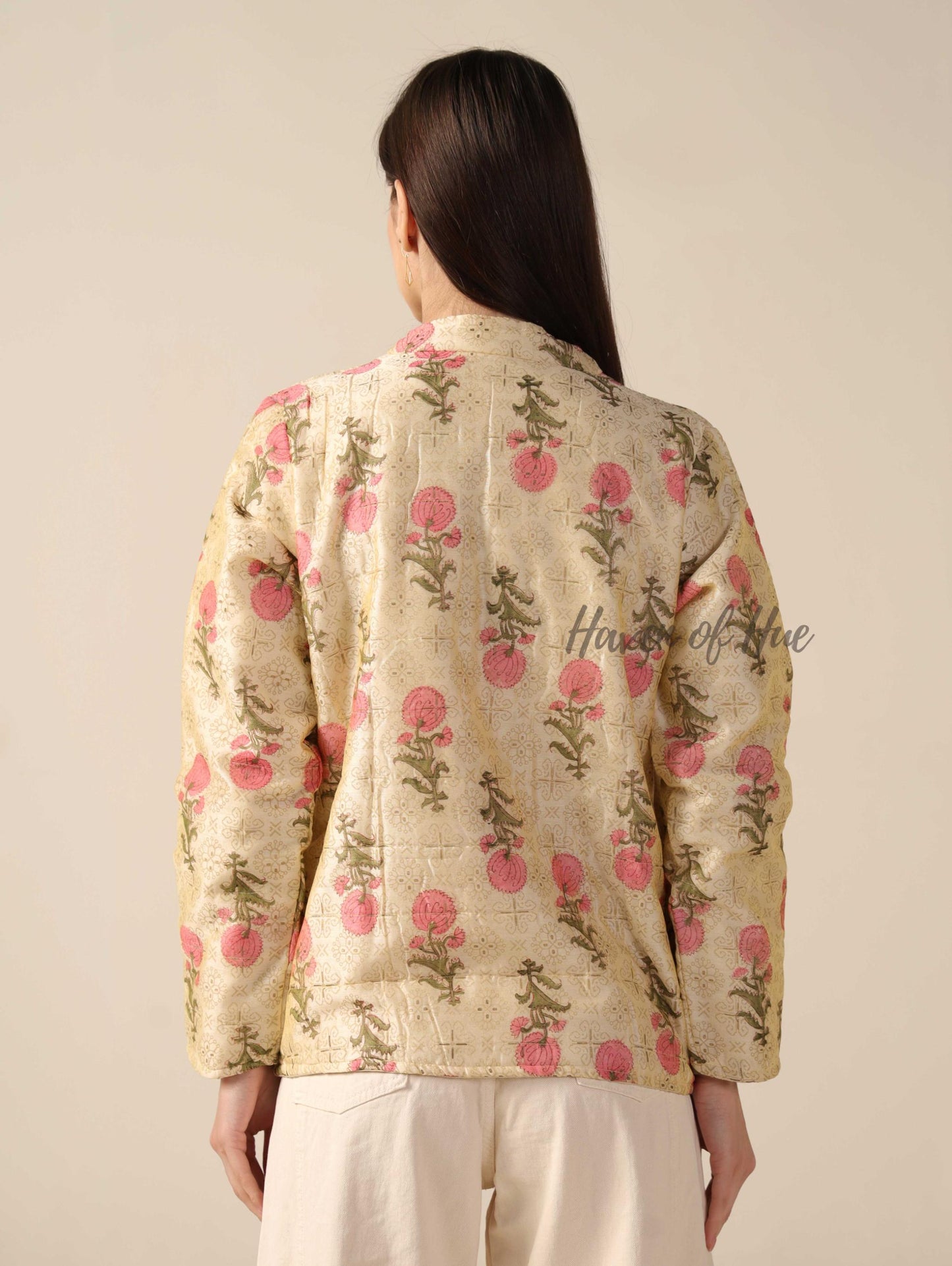 Silk Floral Printed Jacket for Women Lightweight Zip Front Silk Coat