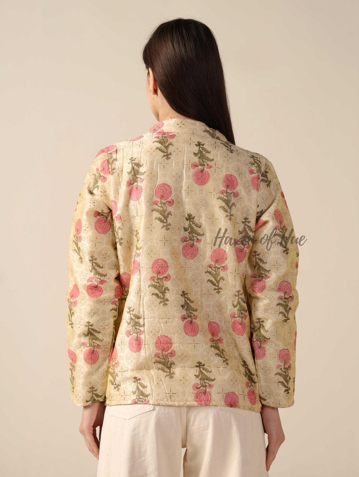 Silk Floral Printed Jacket for Women Lightweight Zip Front Silk Coat