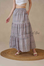 Women’s Purple Geometric Print Cotton Boho Tiered Maxi Skirt