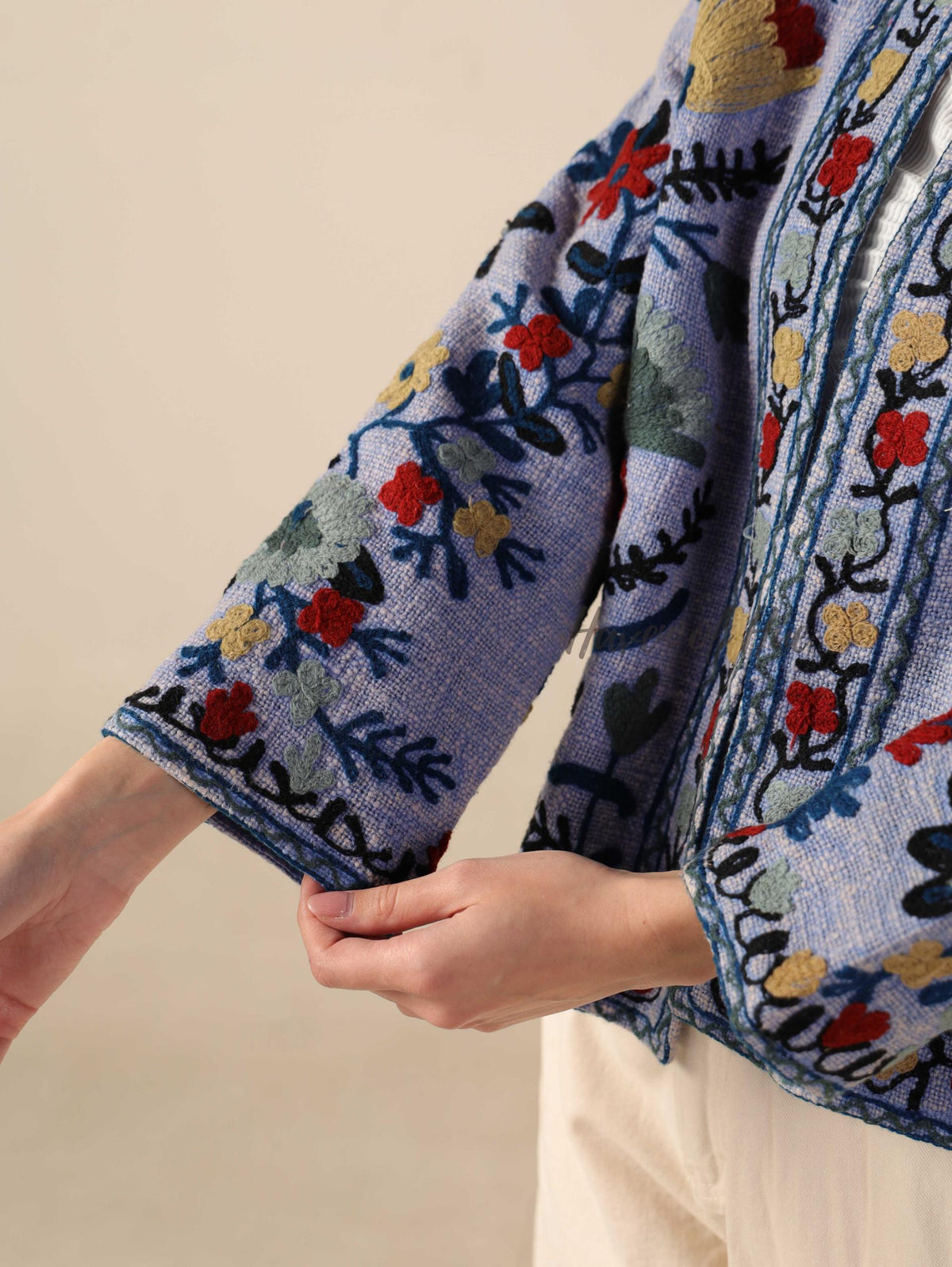 Women’s Cotton Embroidered Suzani Boho Jacket Open Front Short Coat Handmade Embroidery Quilted Winter Coat TNT Fabric Outerwear