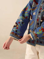 Kantha Suzani Embroidered Jacket Boho Quilted Cotton Coat, Handmade Folk Art Floral Jacket