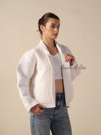 Women's Lightweight White Cotton Embroidered Casual Open Front Jacket