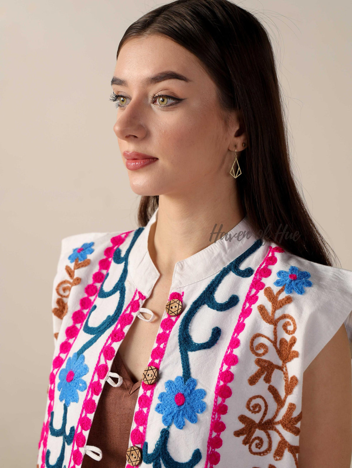 Women’s Embroidered Cotton Suzani Jacket Vest Boho Sleeveless Jacket