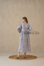 Green Full Sleeve Cotton Dress with Floral Print