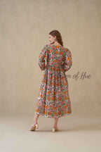 Multicolor Round Neck Cotton Dress with Full Sleeves