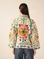 Women's Hand-Embroidered Suzani Velvet Jacket Boho Floral Artisanal Chic Outerwear