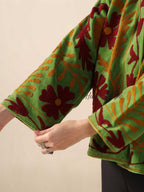 Women's Green Suzani Velvet Jacket Boho Maroon Floral Embroidered Coat