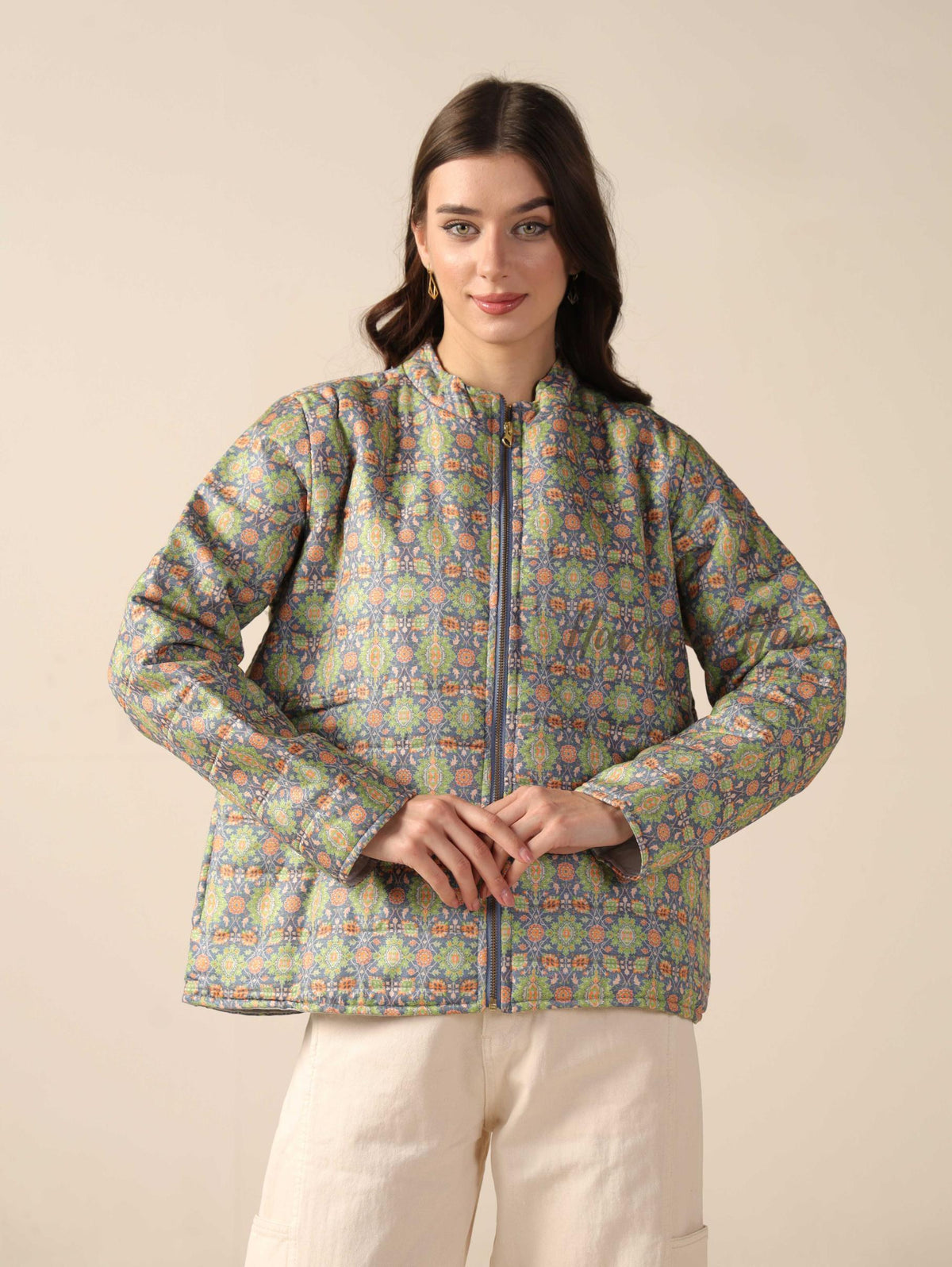 Women’s Floral Printed Silk Jacket Lightweight Zip Up Jacket