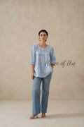 Women Cotton Tunic Top | Hand Block Print Striped Blue Top - 100% Breathable Cotton Summer Tunic