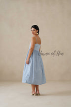 Blue Striped Cotton Dress | Sleeveless Button Down Midi Dress