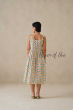 Cotton Midi Dress Summer Colorful Geometric Print Tie-Strap A-Line Casual Sun Dress - Multicolor Pastel