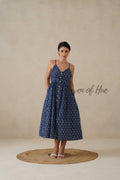 Navy Floral Cotton Dress | Sleeveless Button Down Midi Dress