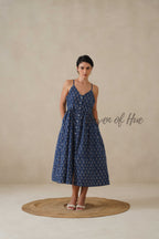 Navy Floral Cotton Dress | Sleeveless Button Down Midi Dress