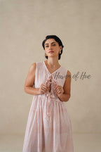 Check Cotton Midi Dress for Women, Orange Sleeveless Summer Sundress