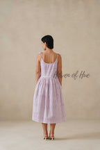 Purple Striped Cotton Dress | Tie Shoulder Summer Midi Dress