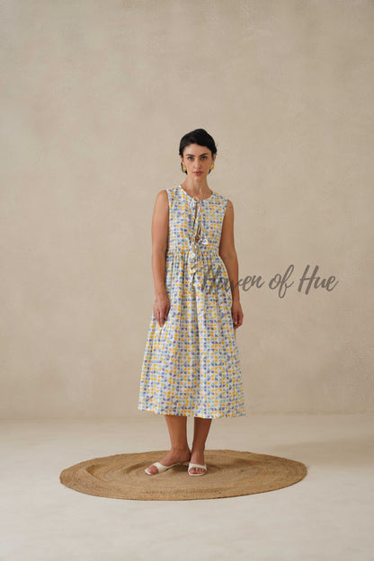 Cotton Midi Dress Sleeveless Boho Geometric Print Summer Sundress for Women - Relaxed Fit Casual A-Line Dress
