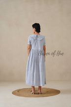 Blue Printed Cotton Dress | Vintage Ruffle Collar Midi Dress