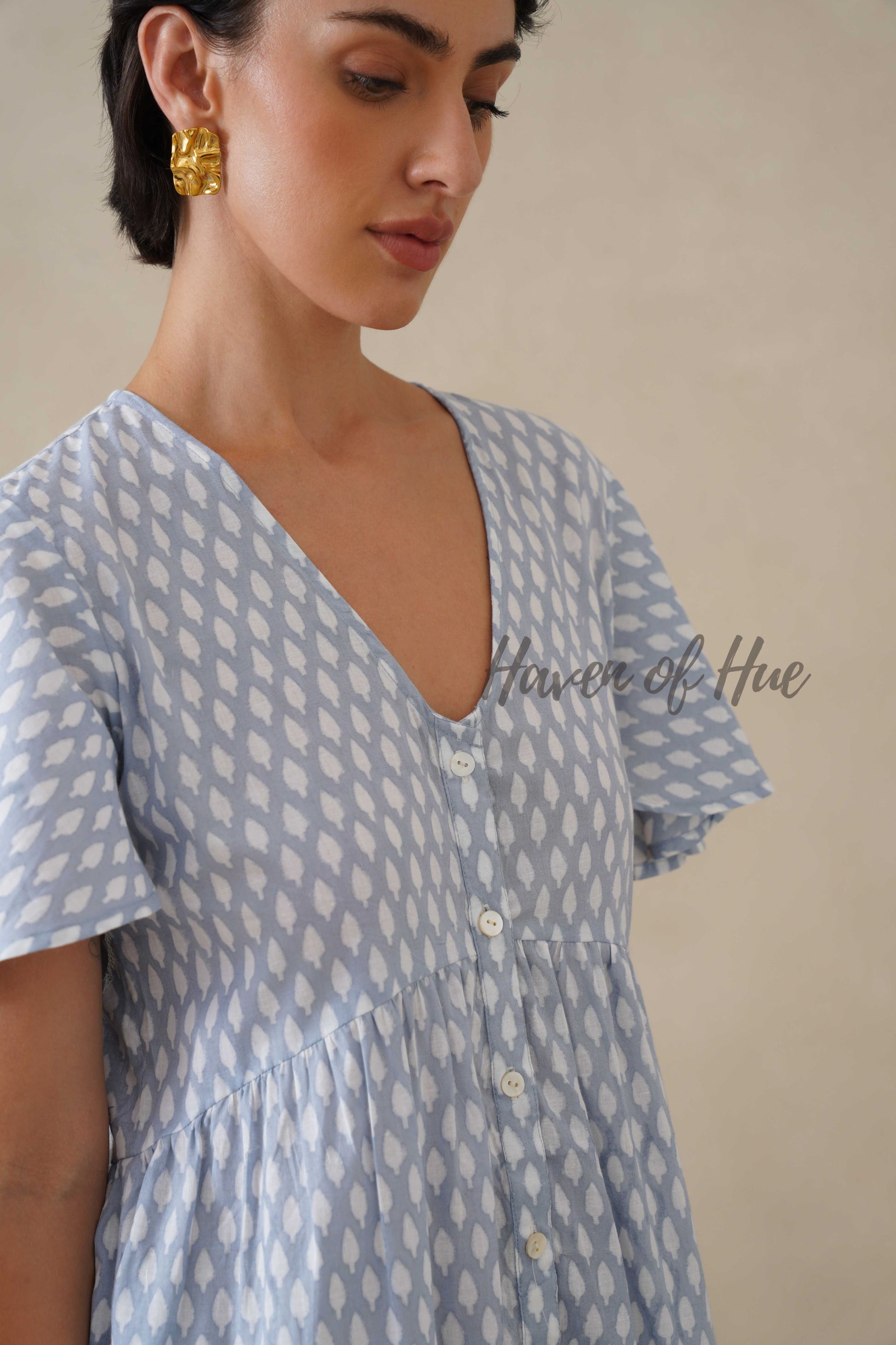 Women Cotton Tunic Dress - Hand Block Print Boho Maxi