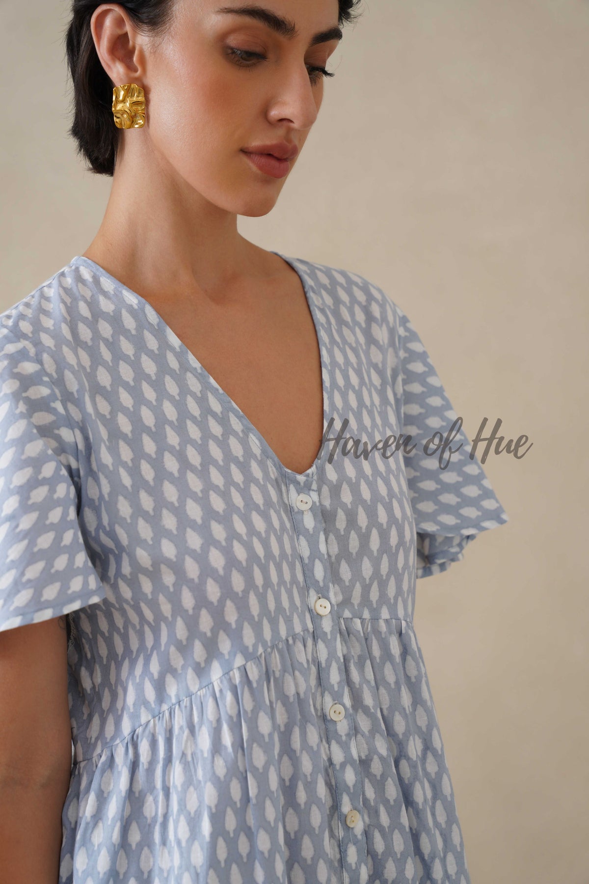 Women Cotton Tunic Dress - Hand Block Print Boho Maxi