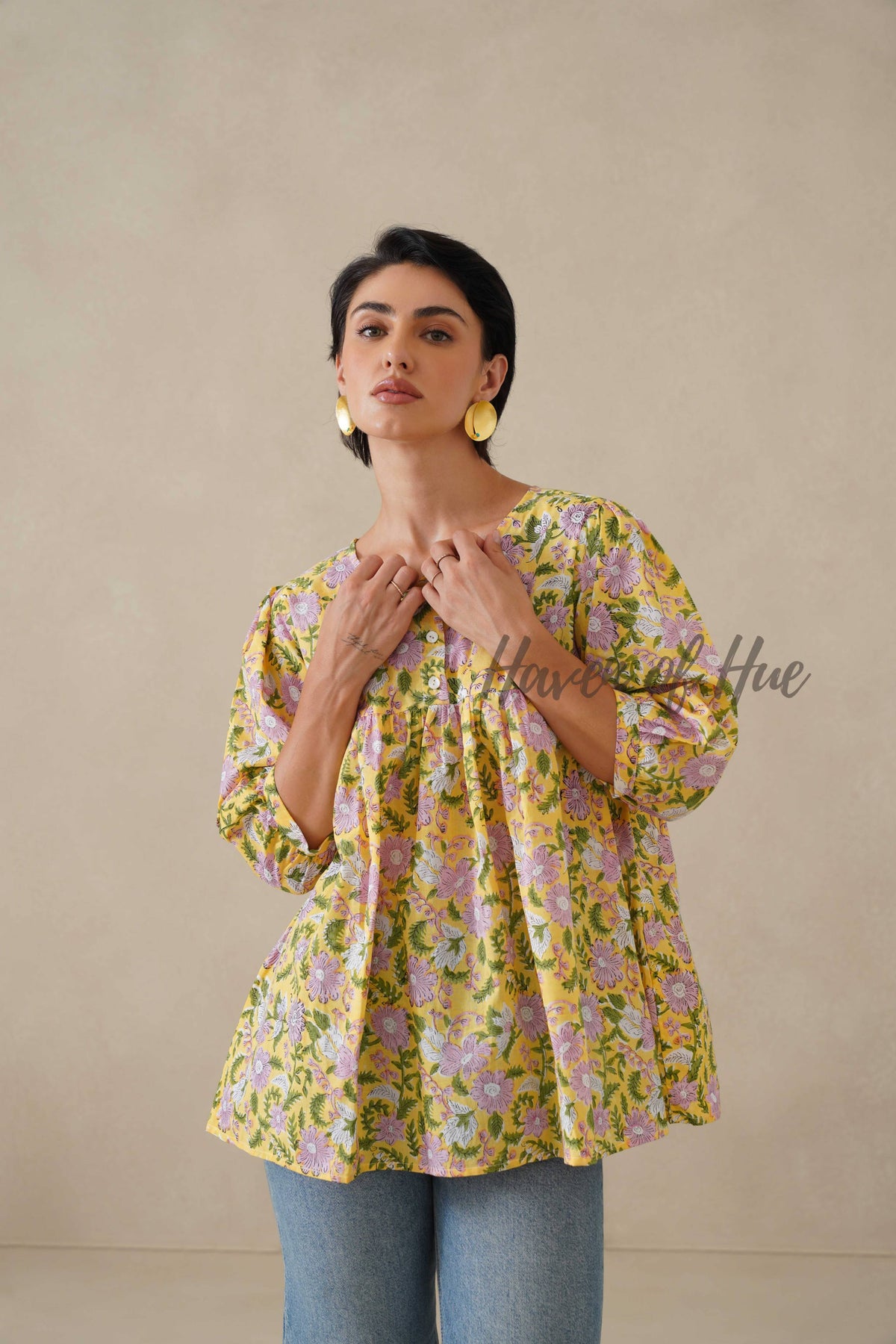 Women Cotton Tunic Top - Hand Block Printed Floral Boho Summer Blouse in 100% Breathable Cotton