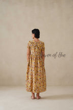 Yellow Floral Cotton Dress | Boho Summer Midi Dress for Women
