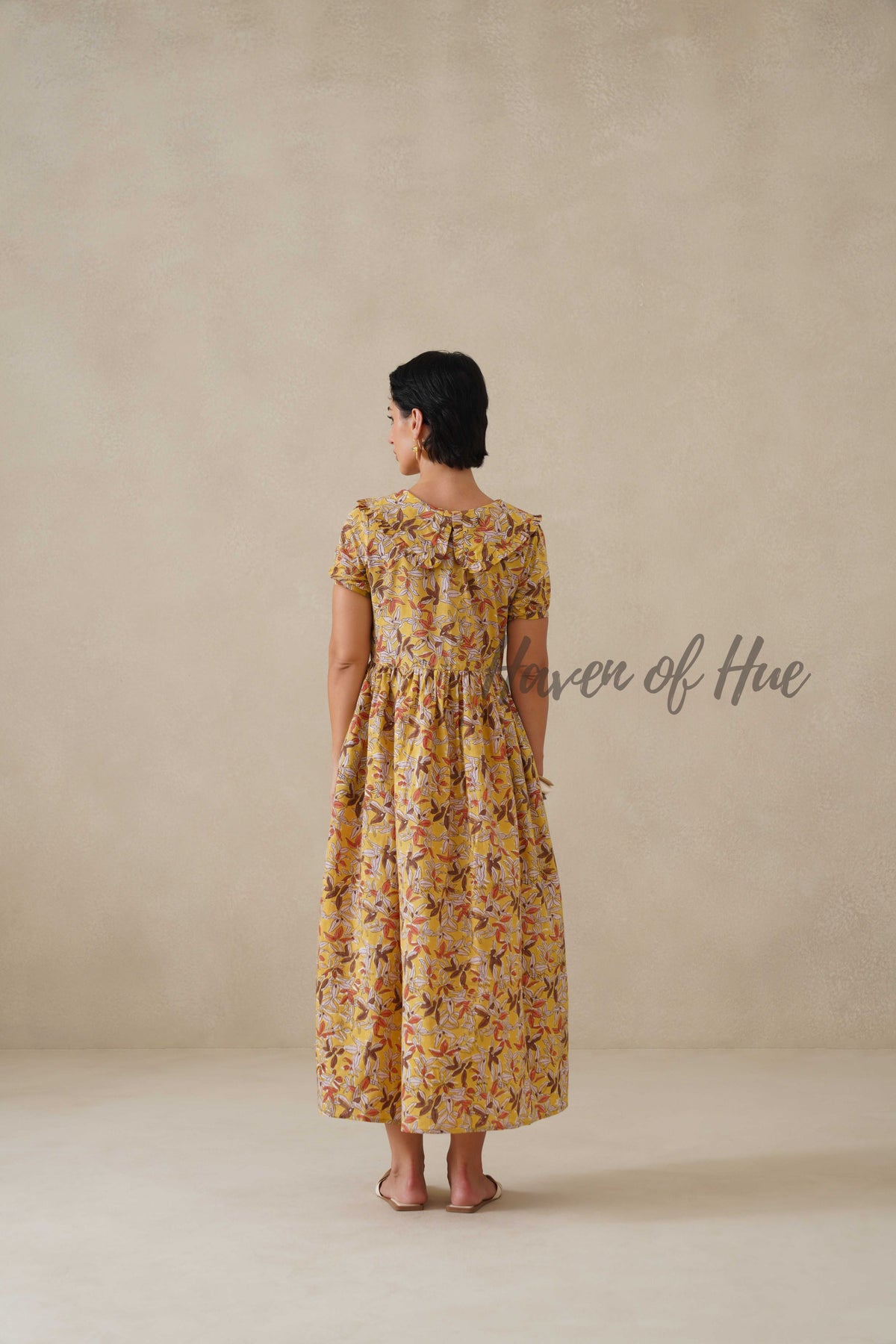 Yellow Floral Cotton Dress | Boho Summer Midi Dress for Women