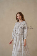 Grey Block Print Cotton Dress with Full Sleeves