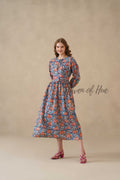 Multicolor Floral Cotton Tiered Dress – Short Sleeve Boho Midi