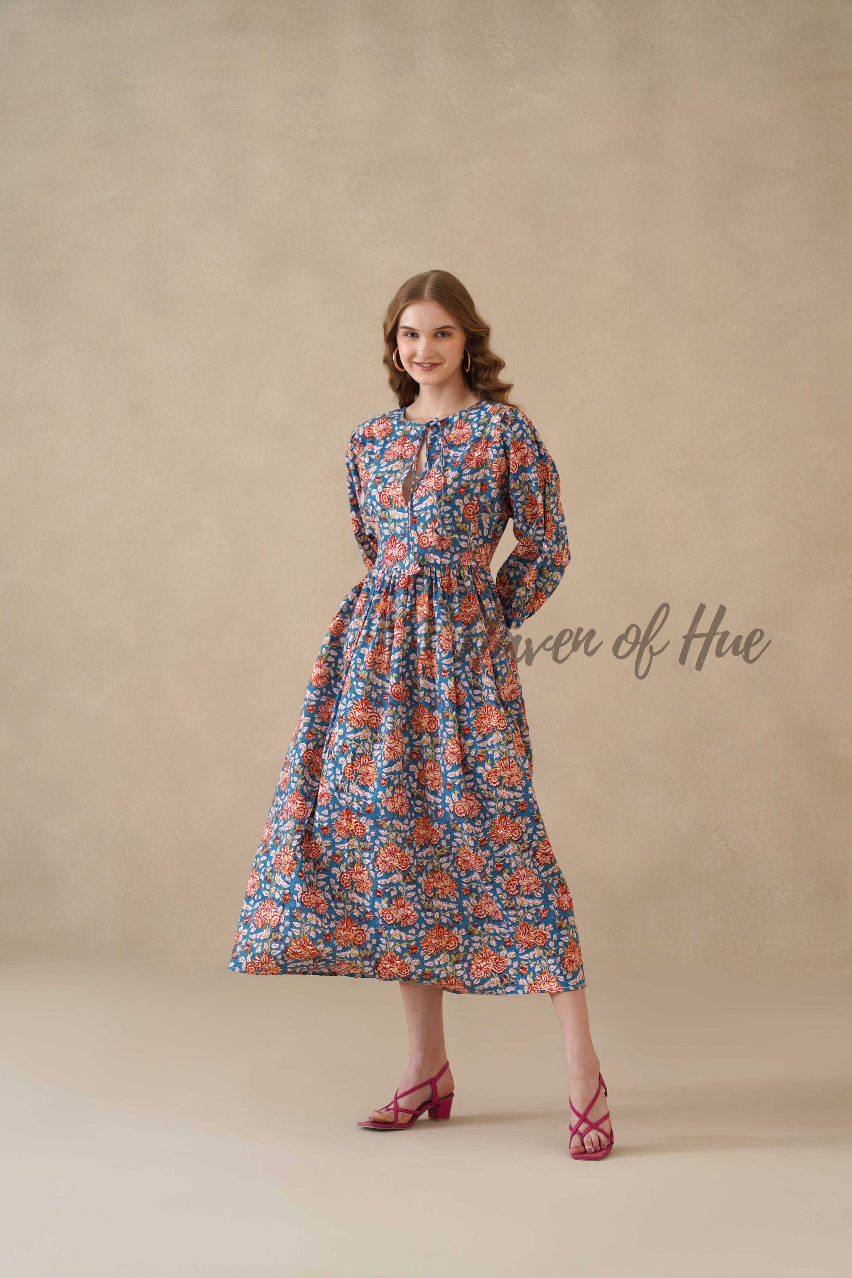 Multicolor Floral Cotton Tiered Dress – Short Sleeve Boho Midi