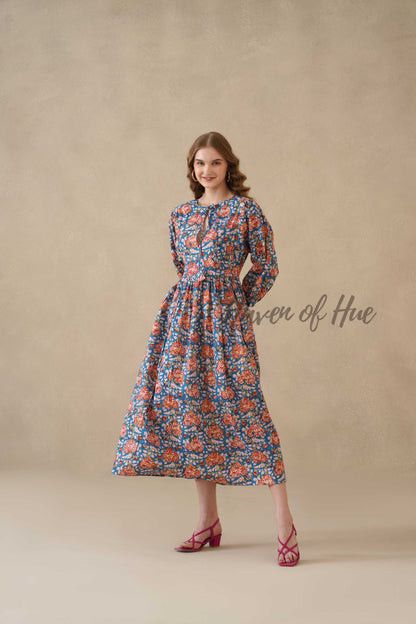 Multicolor Floral Cotton Tiered Dress – Short Sleeve Boho Midi