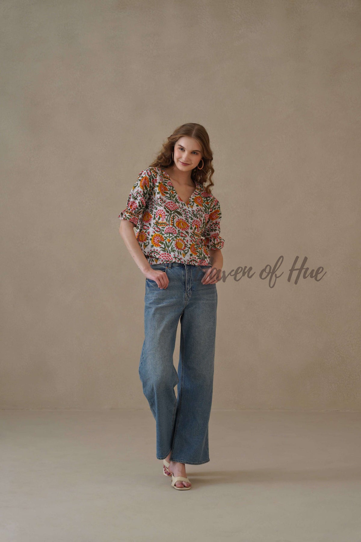Women’s Multicolor Floral Cotton Wrap Blouse with Adjustable Tie Waist