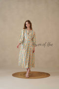 Multicolor Full Sleeve Cotton Dress with Geometric Print