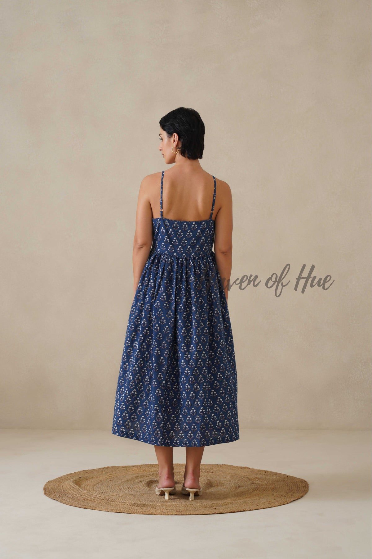 Navy Floral Cotton Dress | Sleeveless Button Down Midi Dress