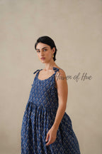 Navy Floral Cotton Dress | Tie Shoulder Summer Midi Dress
