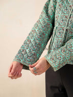 Women’s Cotton Floral Block Print Jacket Reversible Handmade Winter Short Coat With Pockets
