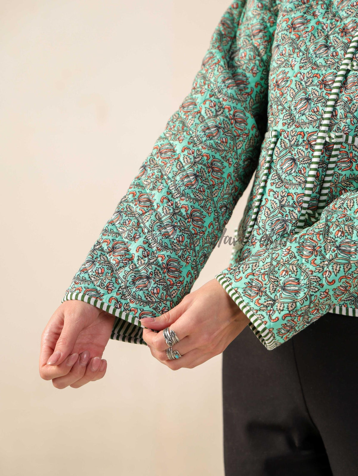 Women’s Cotton Floral Block Print Jacket Reversible Handmade Winter Short Coat With Pockets