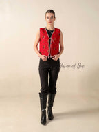 Hand Block Printed Quilted Cotton Vest Jacket Reversible Sleeveless Tie-Up Jacket
